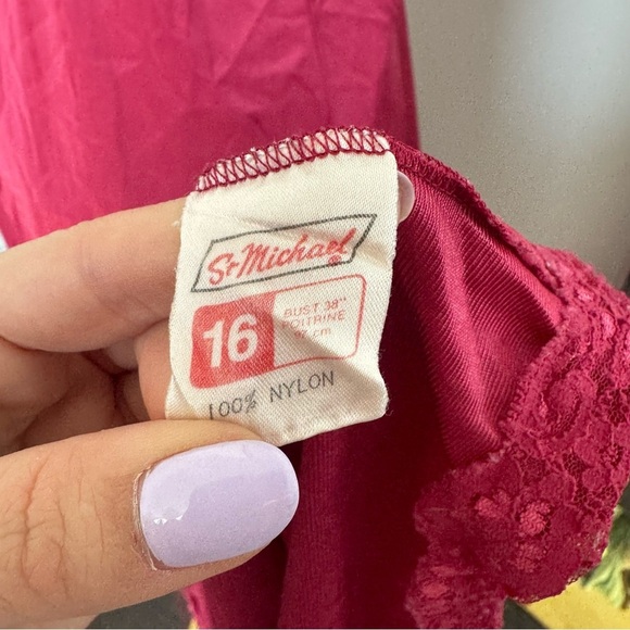 Vintage raspberry Pink Lace Trim Nightgown 16 coquette fairy old Hollywood - Picture 7 of 7